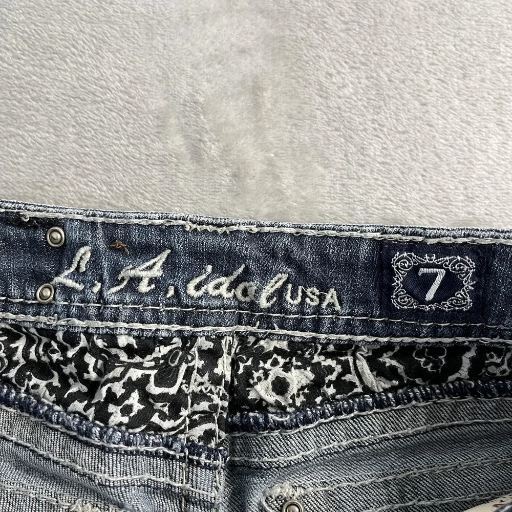 LA Idol USA Shorts Juniors 7 Blue Denim Cutoff Distressed Studded Rhinestone Y2K